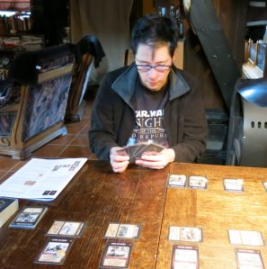 Choosing the cards for the German set-up. The Russian occupied four locations during his set-up